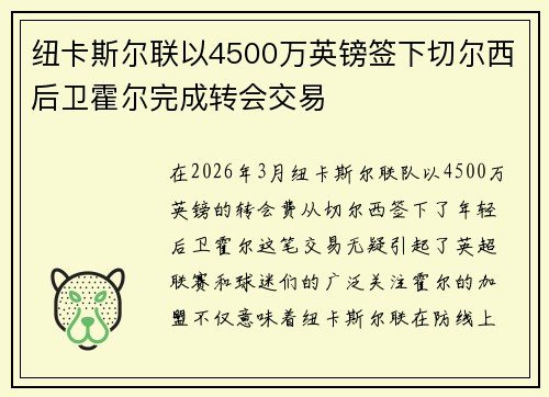 纽卡斯尔联以4500万英镑签下切尔西后卫霍尔完成转会交易