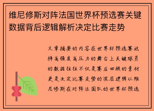 维尼修斯对阵法国世界杯预选赛关键数据背后逻辑解析决定比赛走势 维尼修斯对阵法国世界杯预选赛关键数据背后逻辑解析决定比赛走势